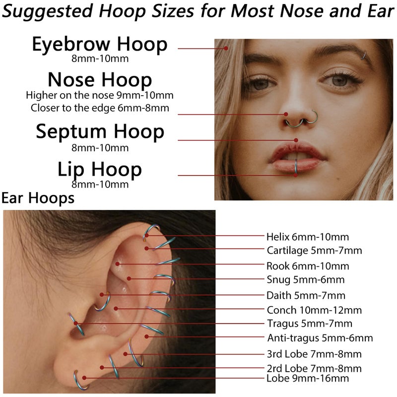 LOYALLOOK 18-24Pcs 20G 316L Stainless Steel Nose Ring Hoop Cartilage Hoop Septum Piercing 6-12mm - Image 4